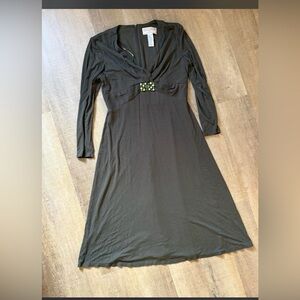 Jessica Howard Black Long Sleeve V-Neck Dress with Beaded Accent